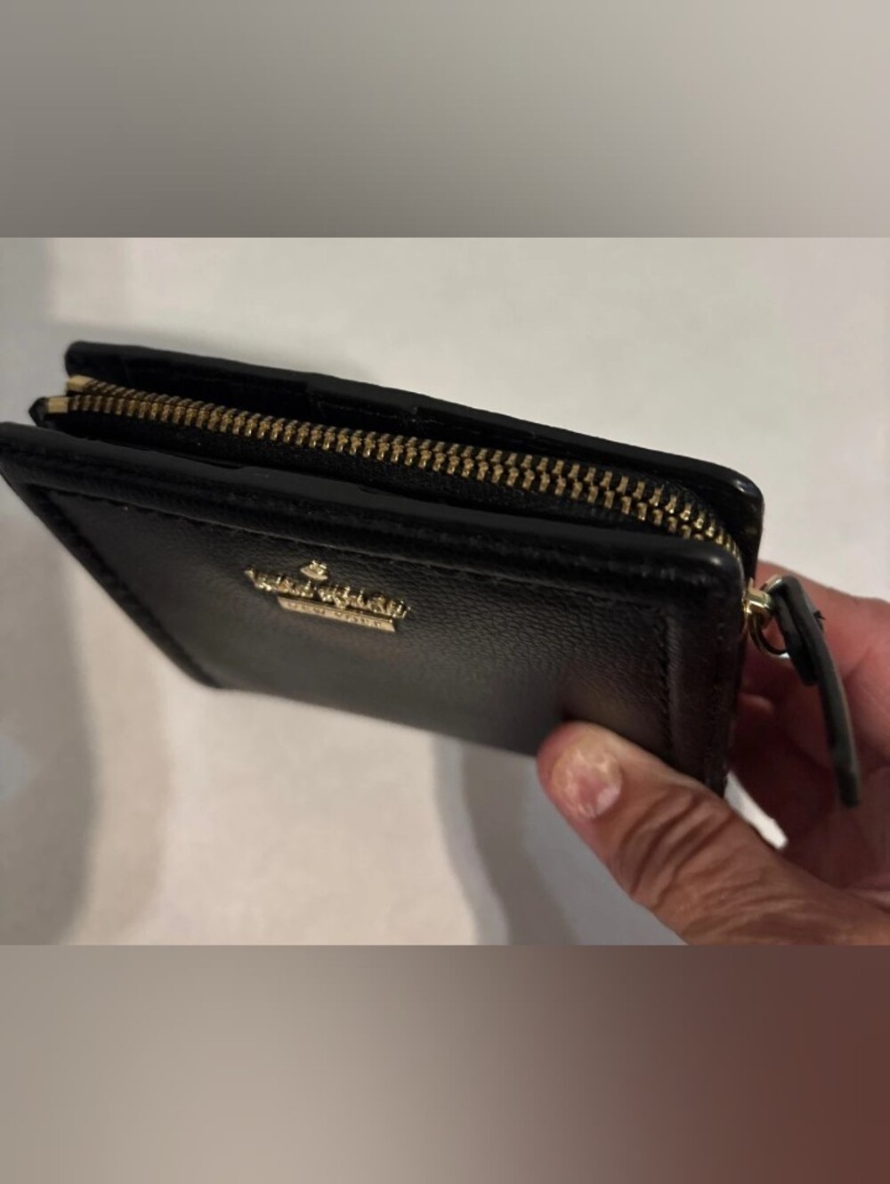 Kate Spade Black Pebbled Leather Fold Wallet with Gold Logo - Picture 2 of 3